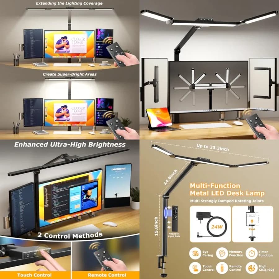 Lampada da Scrivania LED con Morsetto, Lampada da Architetto per Casa e Ufficio con Telecomando, Luce da Scrivania Ultra-Luminosa 24W con Regolazione Continua dell'Intensità