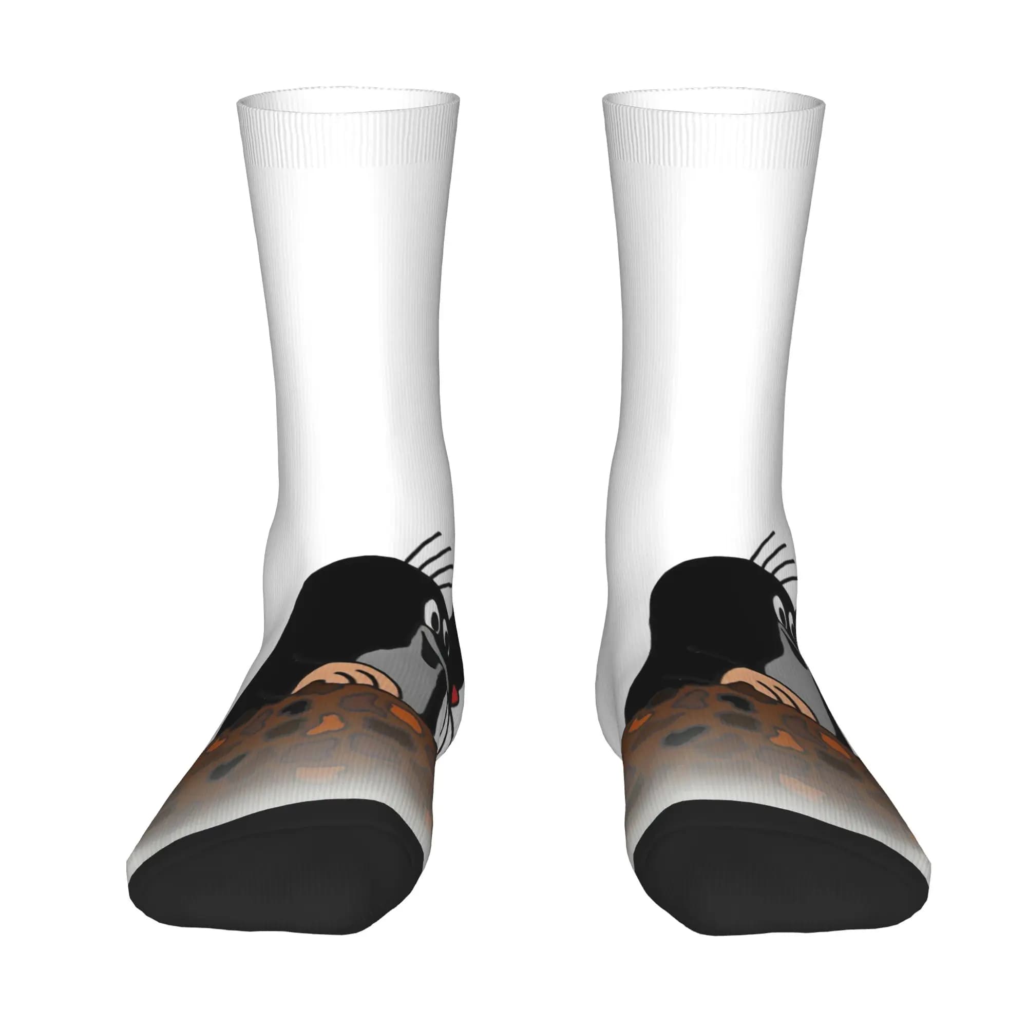 Custom Funny Cartoon Krtek Mens Crew Socks Unisex Cool 3D Printing Dress Socks