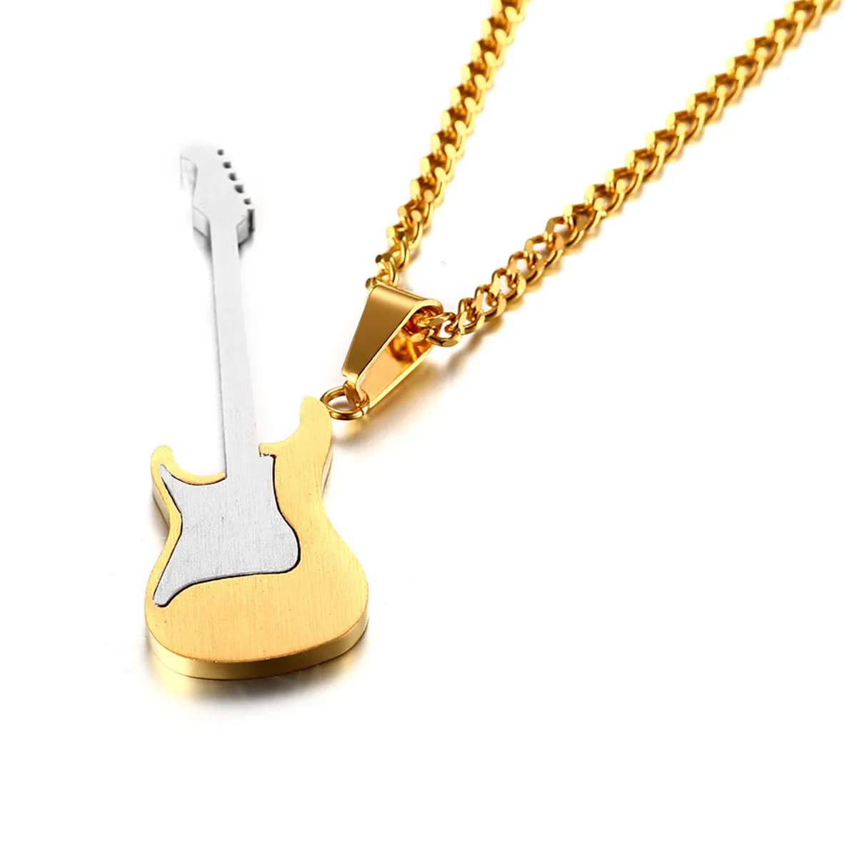 Collana da Uomo con Ciondolo a Forma di Chitarra in Acciaio Inossidabile Color Oro, Elegante Catena alla Moda, Ciondolo Abbinabile per Compleanno, Matrimonio, San Valentino