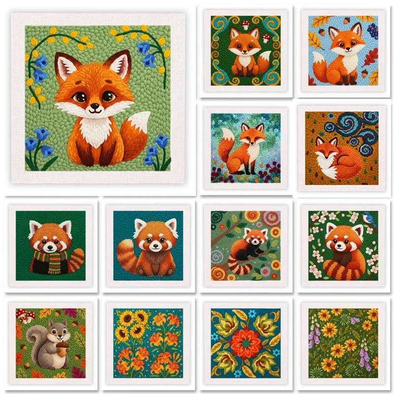 25x25cm with frame Punch Needle Embroidery Modern Embroidery Patterns Animal Punch Needle Kit Wall Art Kits Adult Hobbies