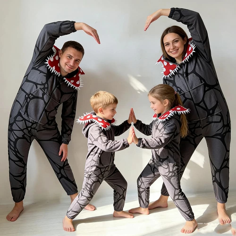 Pigiama Natalizio con Design Demogorgone - Tuta Intera per Adulti, Comoda e Perfetta per Feste Natalizie