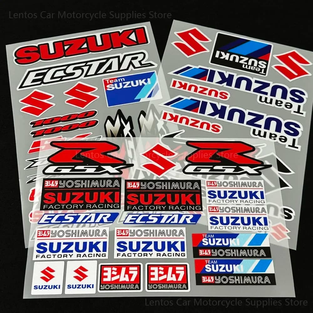 Set di Adesivi per Moto Suzuki, Decalcomanie per Carrozzeria, Logo, Emblema per Casco, Kit in Vinile Impermeabile e Riflettente, Decorazione