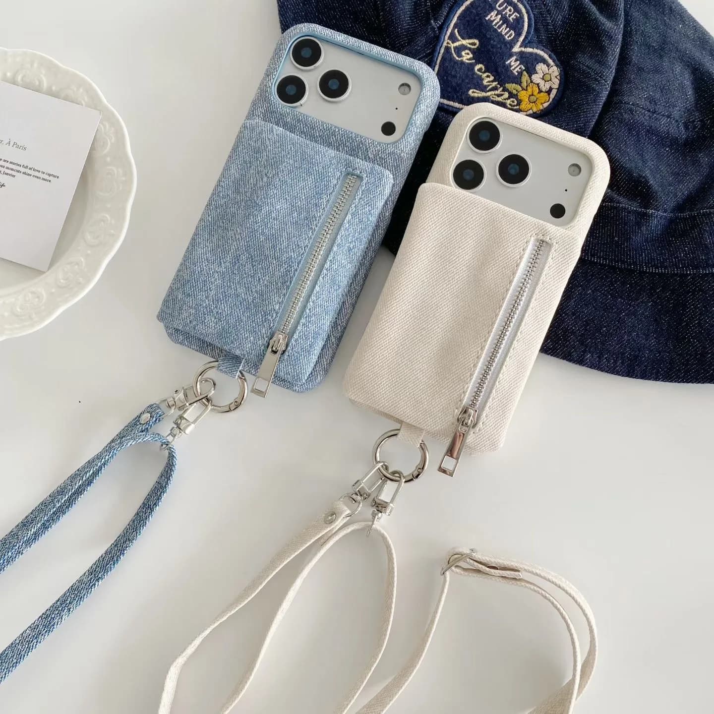 Custodia per carte portafoglio con cerniera Jeans per custodia per telefono Apple 17 Promax, iPhone 15/14 Pro, premium 13 pollici, femmina, 12 pollici.