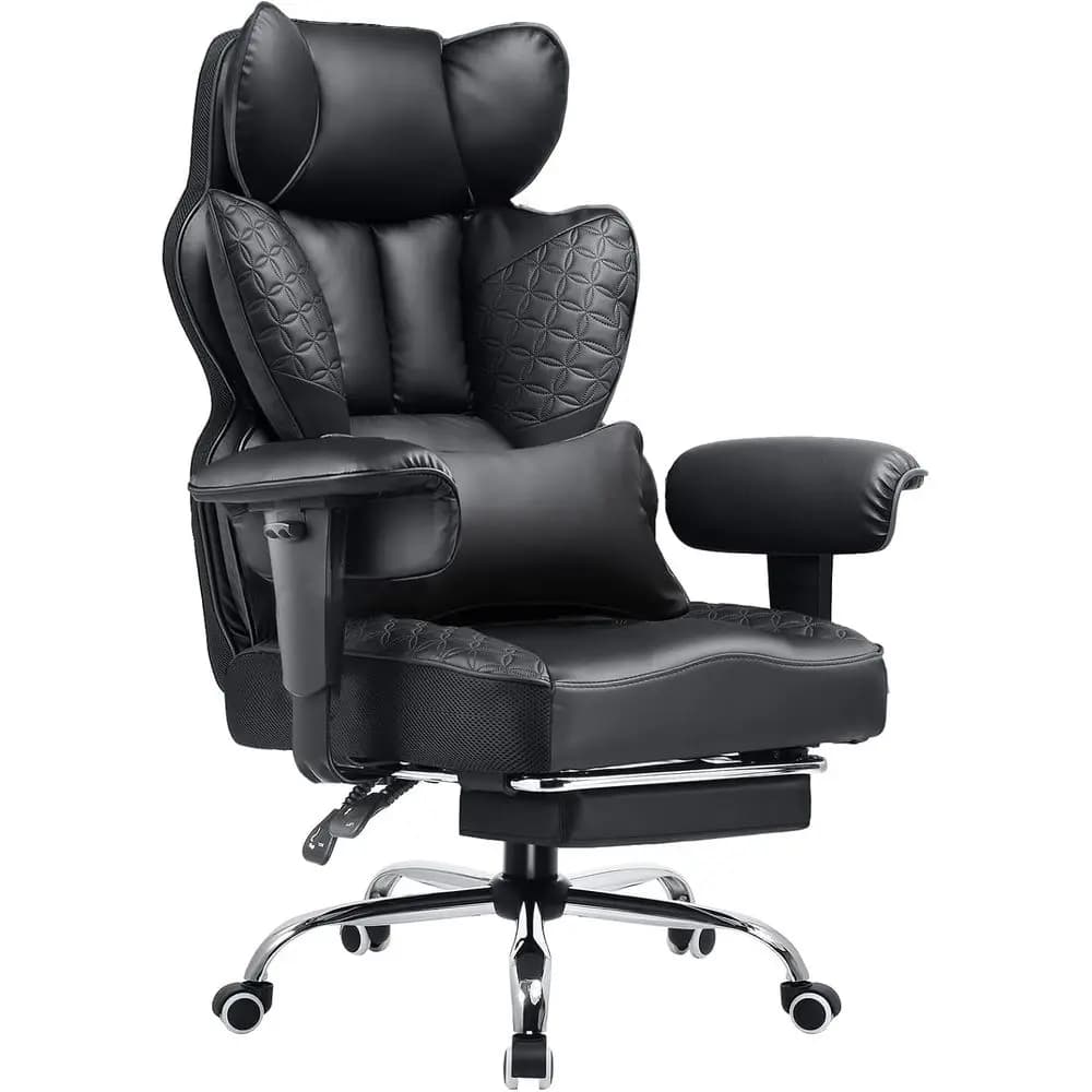 Big and Tall Oice Chair Heavy Duty Wide Ergonomic Gaming Chair with Deluxe Eming Designed Leather with oot Rest,150°Reclining Ad