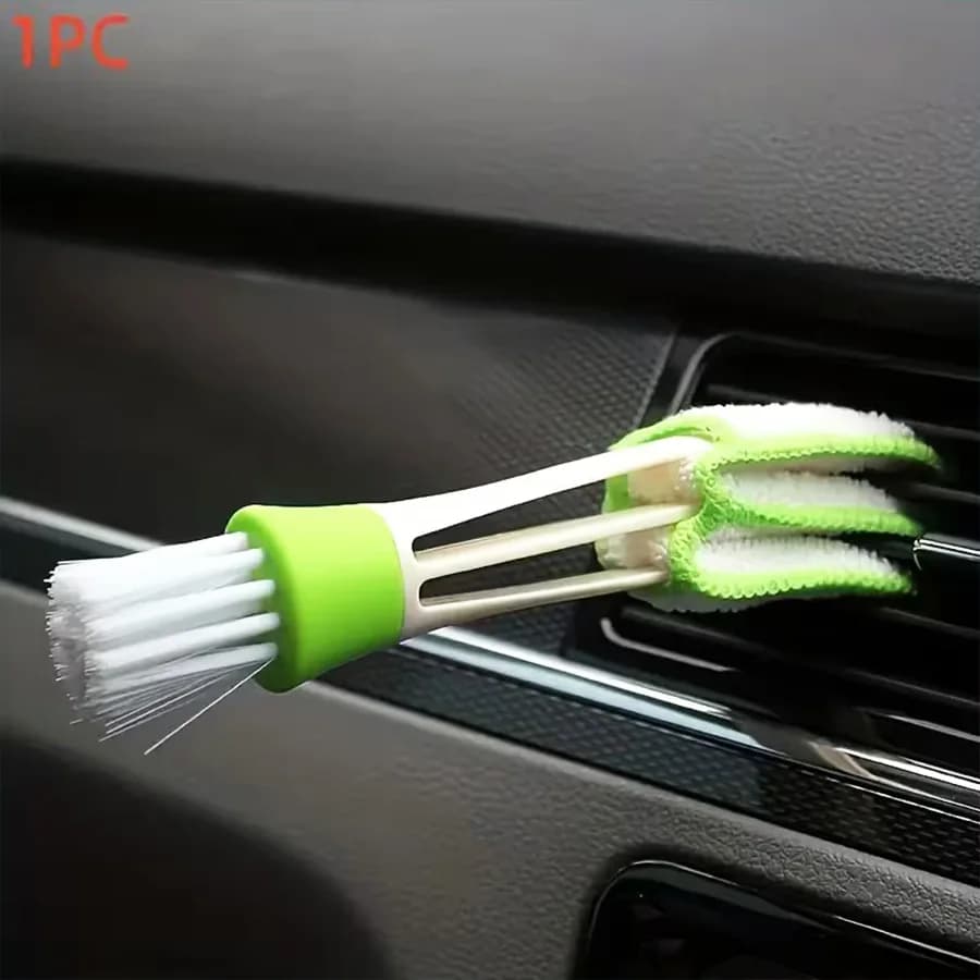 Spazzola per la pulizia delle griglie antipolvere a doppia testa, 1 pezzo, 17 cm, bianca e verde, raccoglitore di polvere magico portatile, per bocchette dell'aria condizionata auto B
