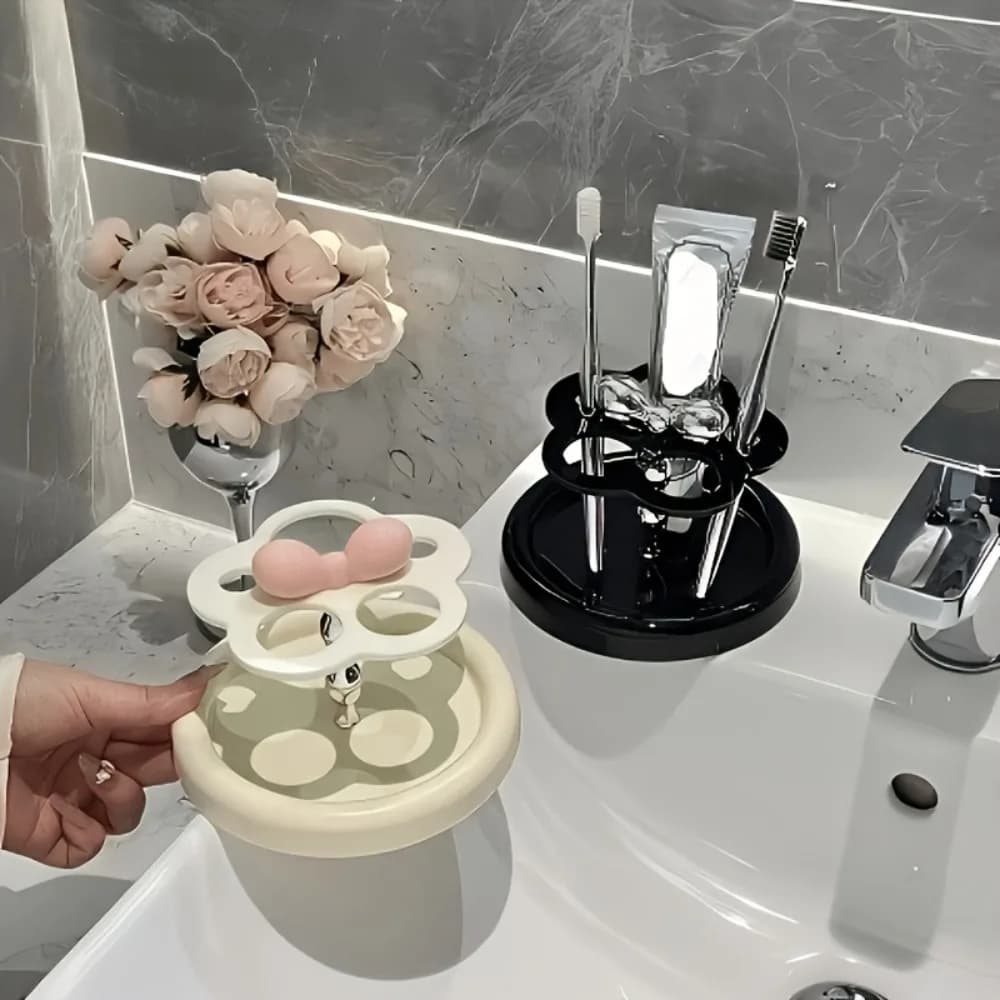 Portaspazzolino a forma di zampa di gatto con fiore, stile INS, organizer da bagno multiuso per accessori e dentifricio, 1 pz