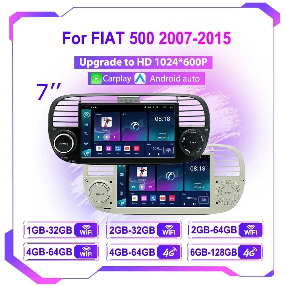 Android Car Stereo Radio For Fiat 500 2007-2015 Auto Multimidia Player GPS Navigation Carplay Car High-Performance CPU NO 2DIN