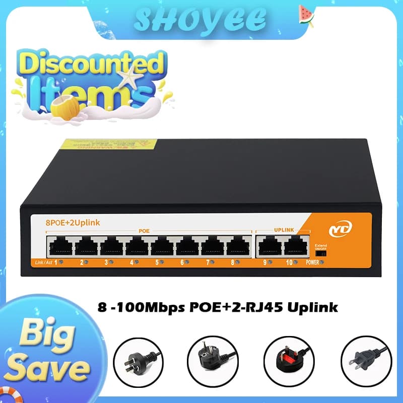 New 10 port POE RJ45 Ethernet switch with unmanaged plug and play Uplink intelligently managed 802.3af/at, for IP/NVR camera