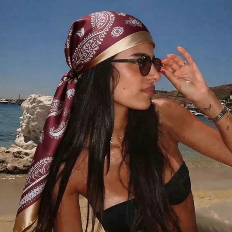 26 Styles Satin Square Scarf Women Fashion Hijab Paisley Floral Print Bandana for Beach Vacation Headband Lightweight Shawl