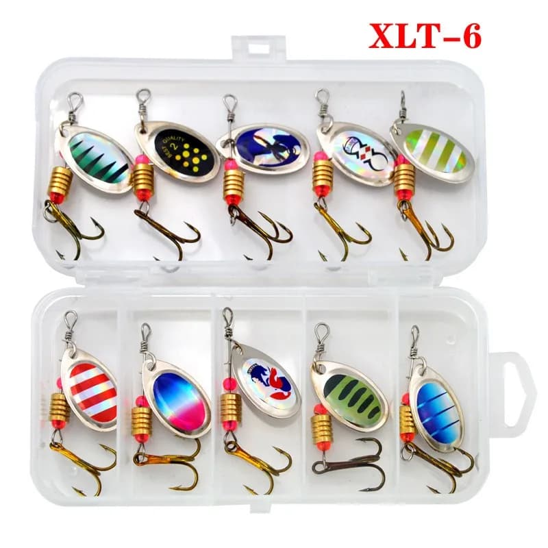 10PCS Richiamo di Pesca Cucchiaio di Metallo Spinner Spoonbait Crankbaits Wobblers Pike Crochet Kit Esca Artificiale con Scatole per Attrezzatura