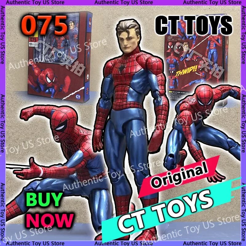 Figura Originale al 100% Ct Toys Spiderman Mafex 075, The Amazing Spider-Man Versione Fumetto Mafex 185, Action Figure Anime, Modellino Regalo