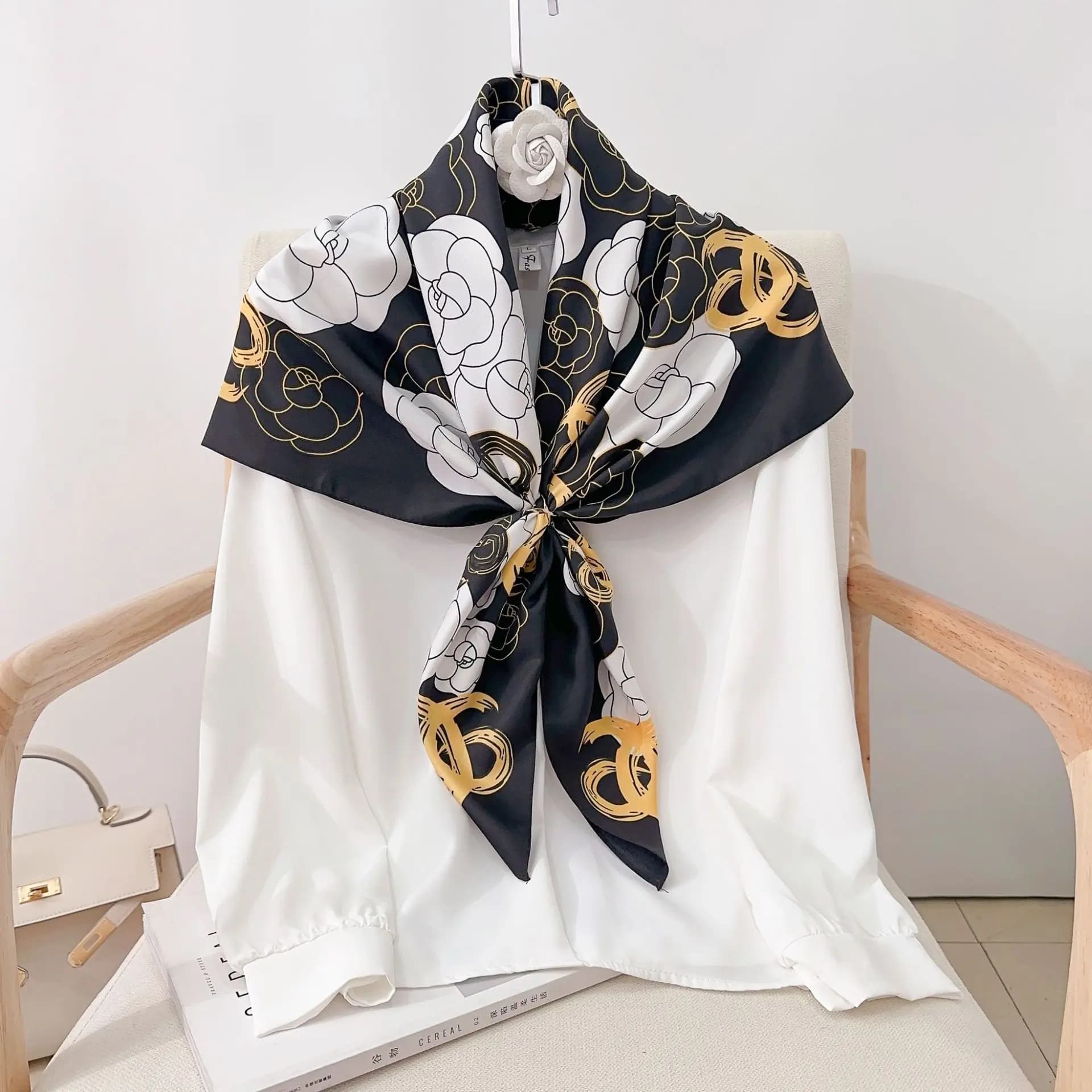 Fashion 90CM Camellia Twill Silk woman scarf beach sun protection scarf women's hair Hijab wraps neck handkerchief Bandanda Echarpe