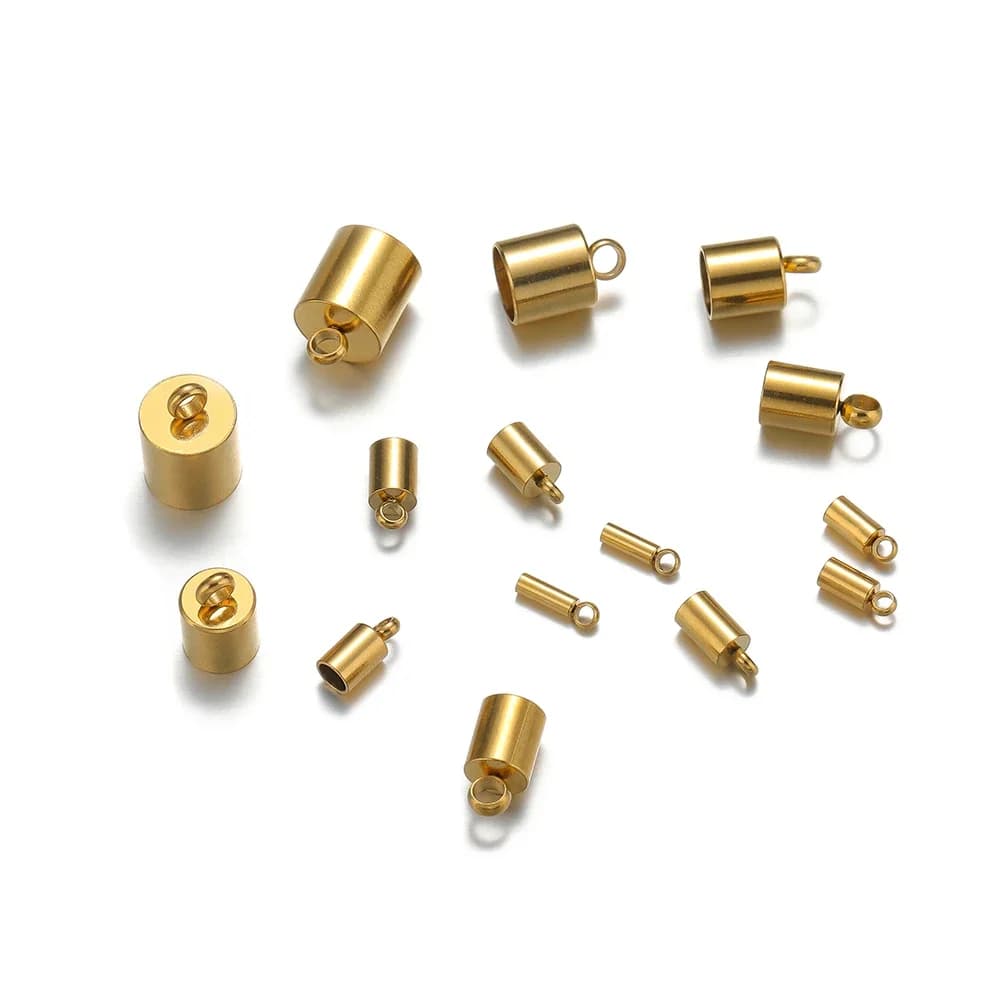 20 pz 18 K Oro In Acciaio Inox Secchio Corda Caps Crimp End Caps per Gioielli FAI DA TE Risultati Collana Del Braccialetto Componenti All'ingrosso