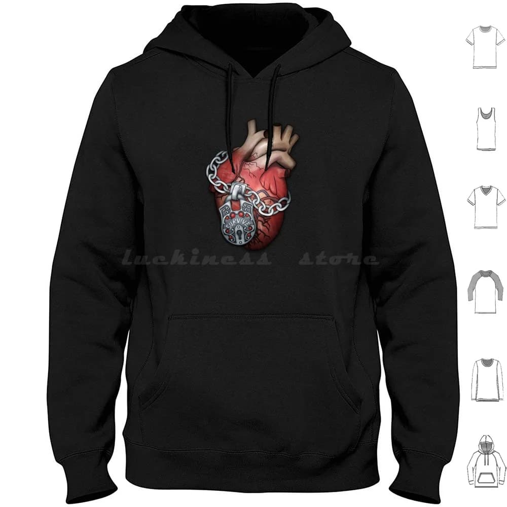 Felpe con cappuccio a cuore incatenato Catene a cuore a maniche lunghe Survive Lock