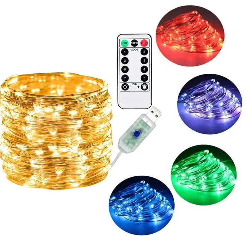 Luci Fatate USB 100 LED con Telecomando, 8 Modalità, Timer, Luci Scintillanti per Feste di Natale e Matrimoni