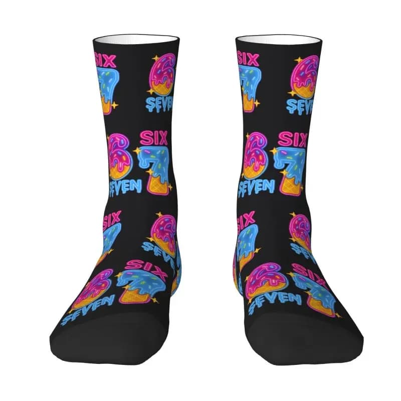 Custom Fashion Socks 67 Six Seven Brainrot Women's Warm Football Socks with 3D Ice Cream Printing