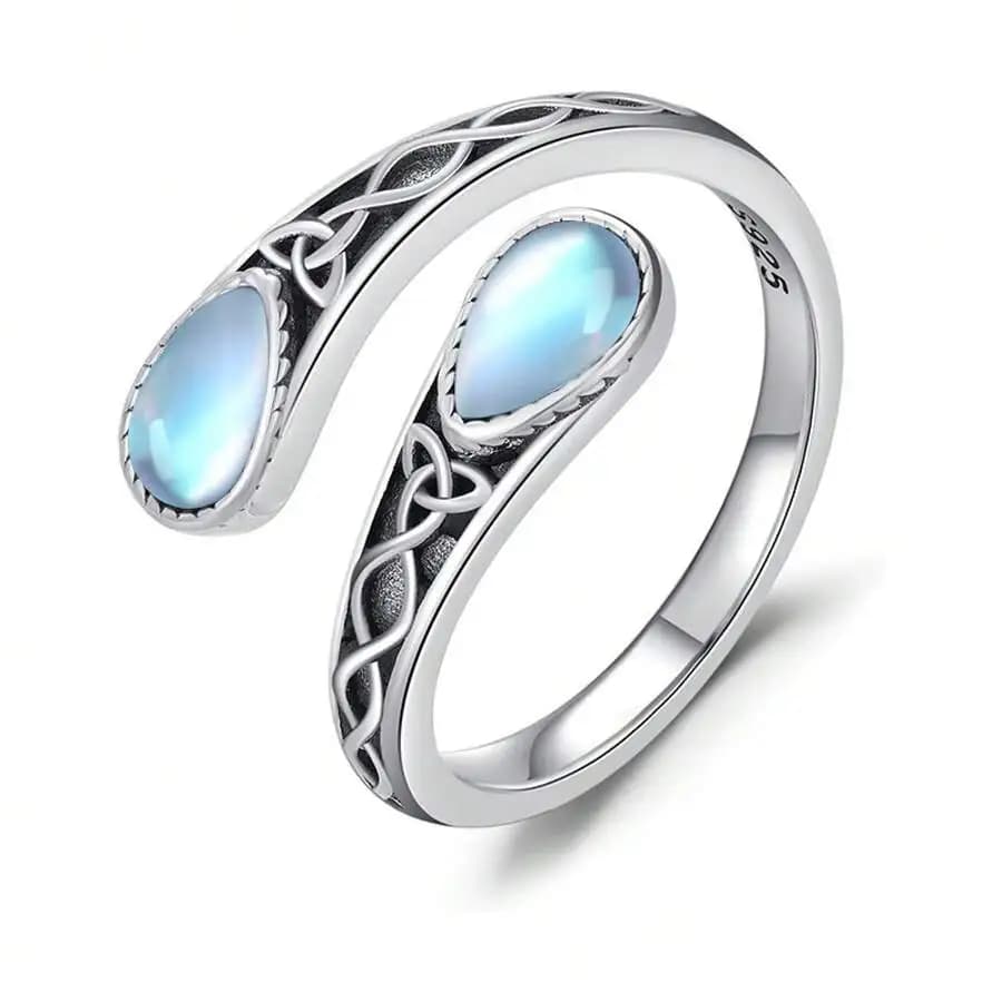 Anello Aperto Vintage con Nodo Celtico e Pietra di Luna per Donna, Gioielli alla Moda