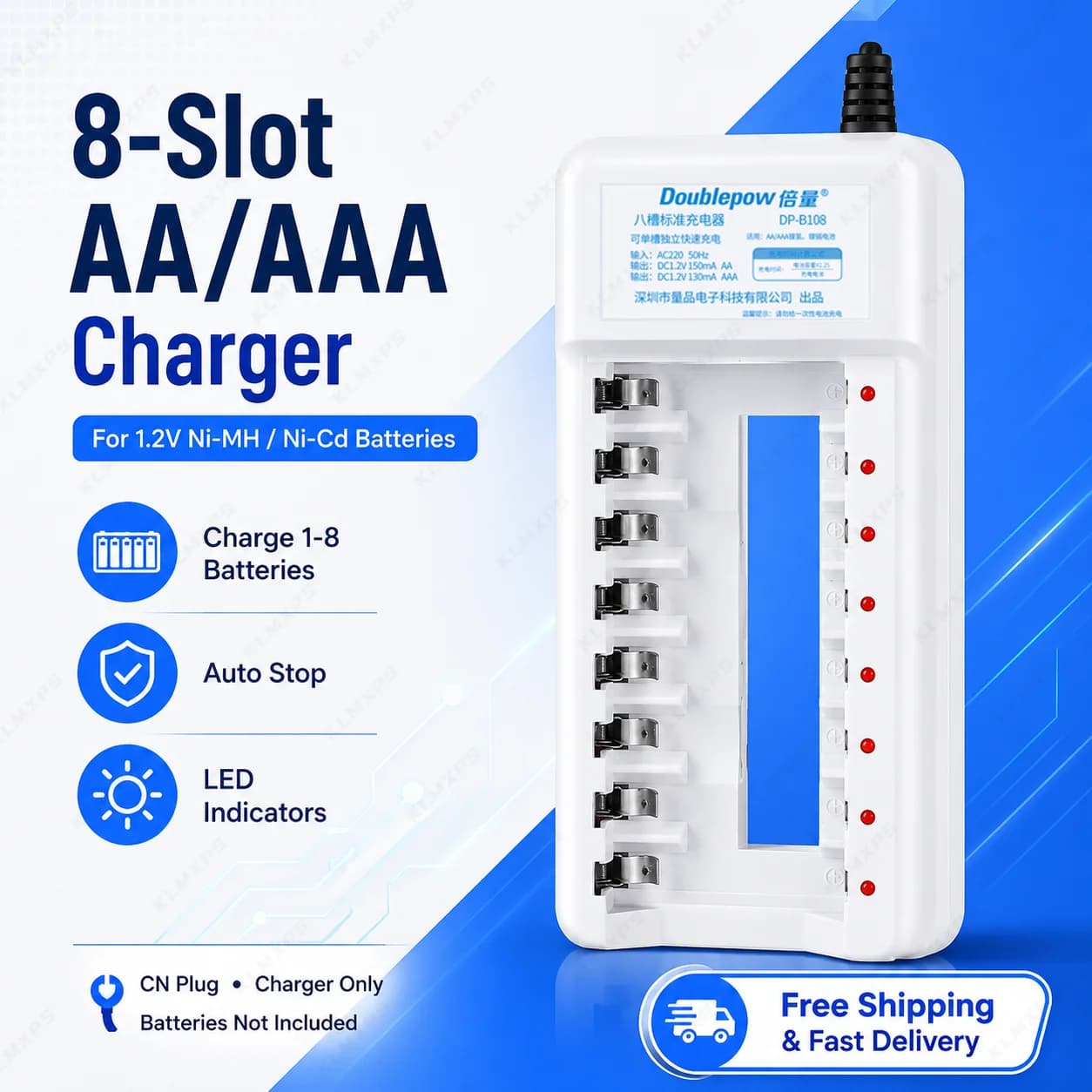 Caricabatterie intelligente a 8 slot per batterie ricaricabili AA AAA 1.2V Ni-MH Ni-Cd, solo caricabatterie con spina CN