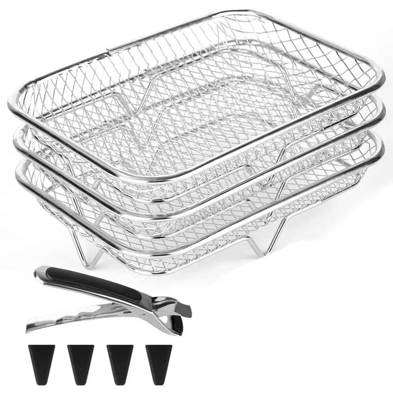 [B25B!】 Stackable Rectangular Air Fryer Shelves, 304 Stainless Steel, 3 Tiers For Enhanced Air-Frying