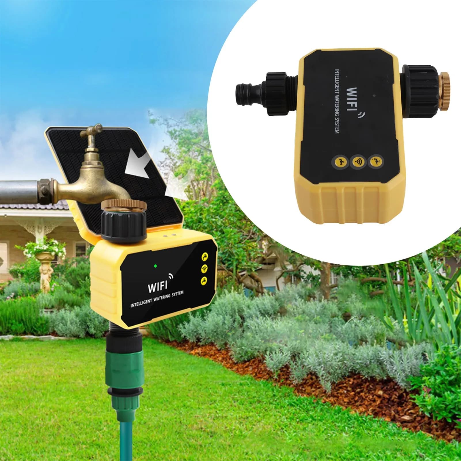 Controller WiFi per Irrigazione G3/4 Femmina con Controllo Remoto tramite APP, Pannello Solare e Filtro di Ingresso per Prato