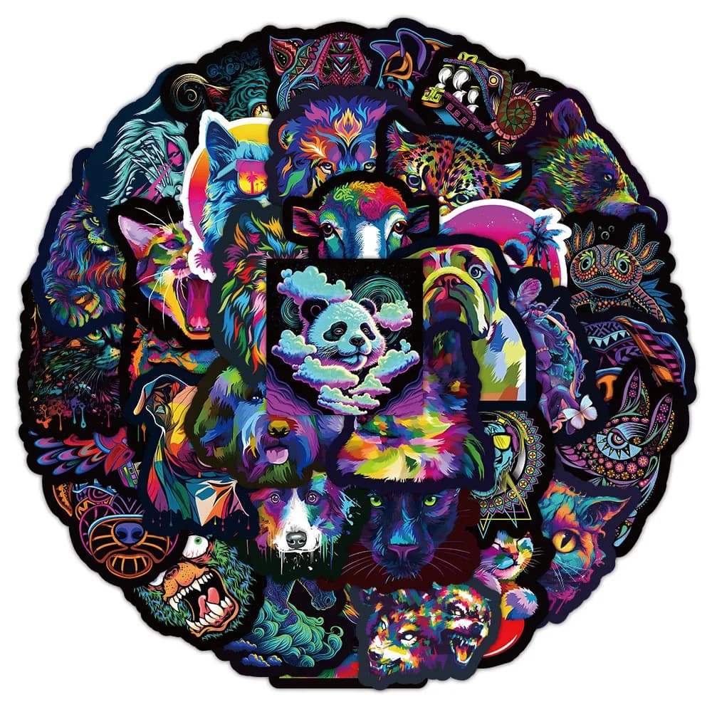 50 waterproof graffiti stickers with animal head psychedelic neon for decals for astucci for hand accounts for bicycle helmet
