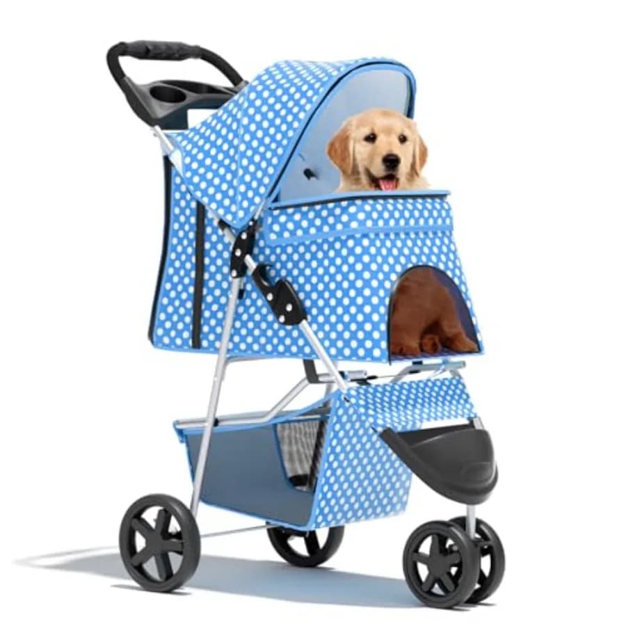 Passeggino per animali domestici per cani di piccola taglia fino a 4,5 kg e cani di media taglia fino a 13,6 kg, passeggino per gatti per 2 gatti, passeggino pieghevole a 3 ruote con funzione jogging.
