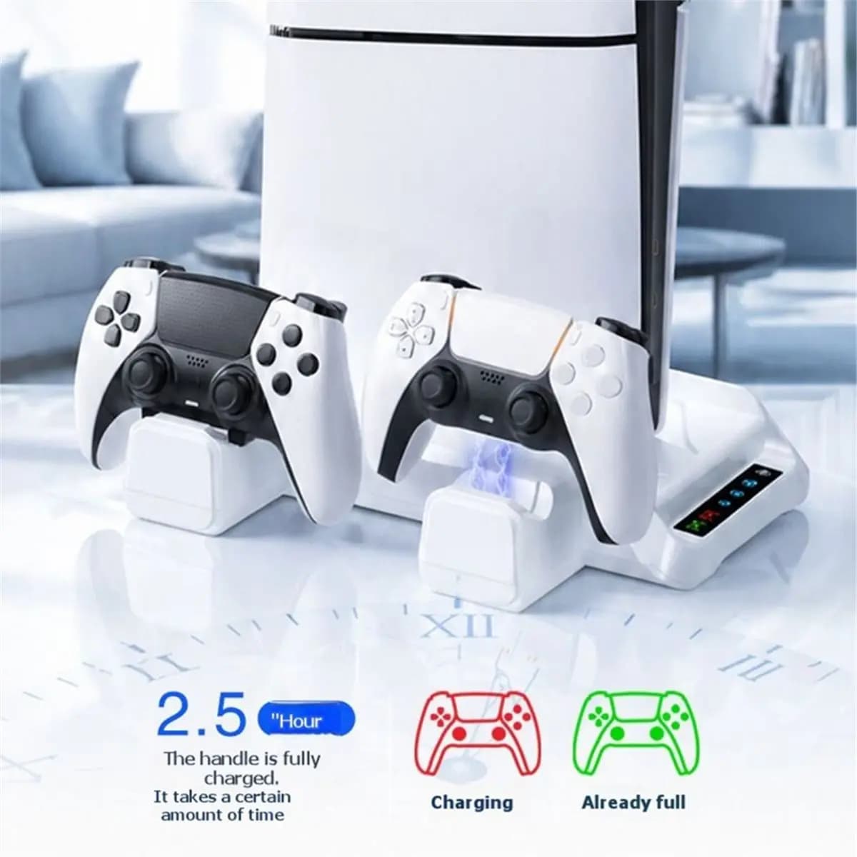 ★▲ For Slim/ Pro Cooling Stand with Headphone Hook LED Controller Charging Station 3-Gear Cooling Fan White