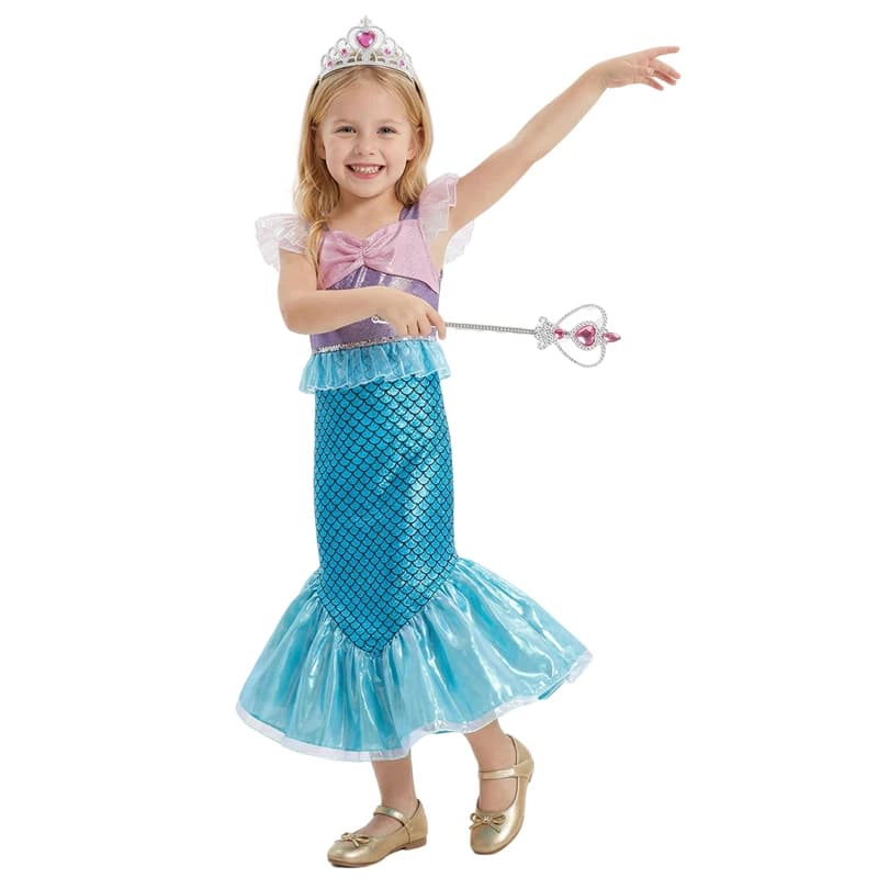 Sparkling Mermaid Costume for Girls Scale Tail Dress Cartoon Princess Gown Halloween Party Performance Show Role Play Outfit