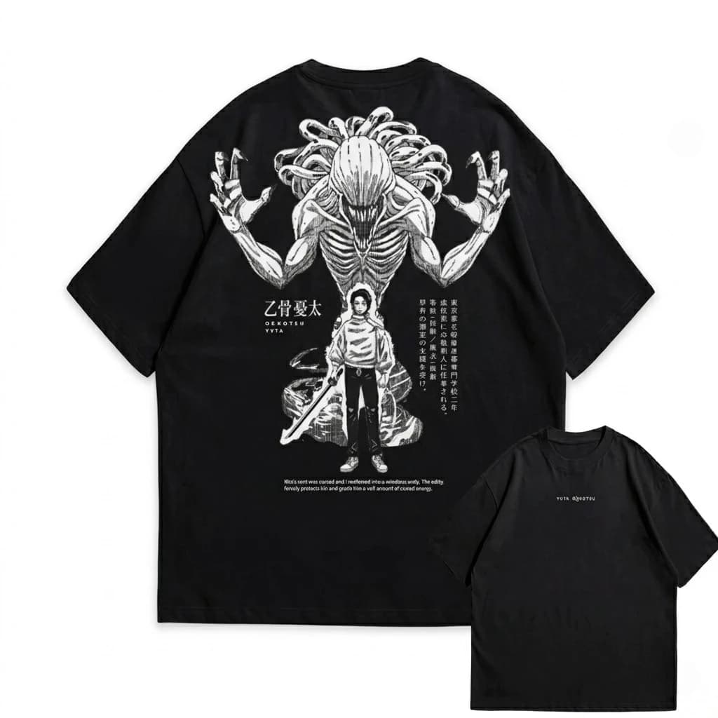 T-shirt grafica Anime Jujutsu Kaisen Yuta X Rika 100% cotone, oversize, unisex, da uomo, a maniche corte, girocollo, stile Y2K, molto venduta e popolare.
