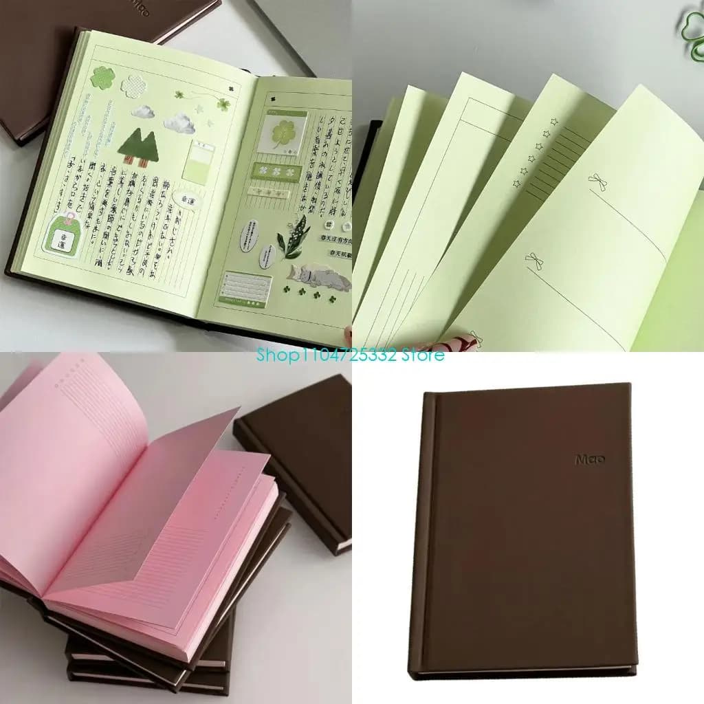 P5EA Hard Cover PU Leather Notebook 128 Colorful Pages Travel Journal For Writing
