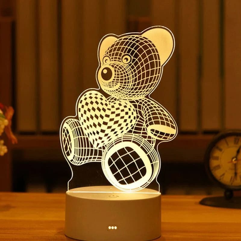 Luce notturna creativa in acrilico 3D Lampada da tavolo a LED da comodino per camera da letto alimentata tramite USB Ornamenti Regalo per eventi di compleanno per vacanze di Natale