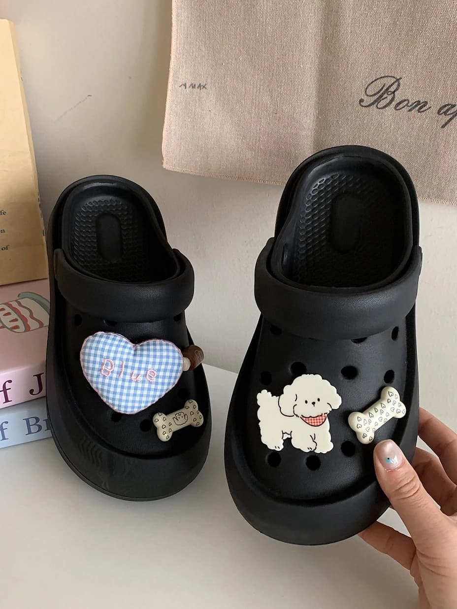 Sandali da donna estivi alla moda con fori, a fondo piatto in EVA, casual, slip-on, infradito, scarpe da spiaggia con motivo cane carino