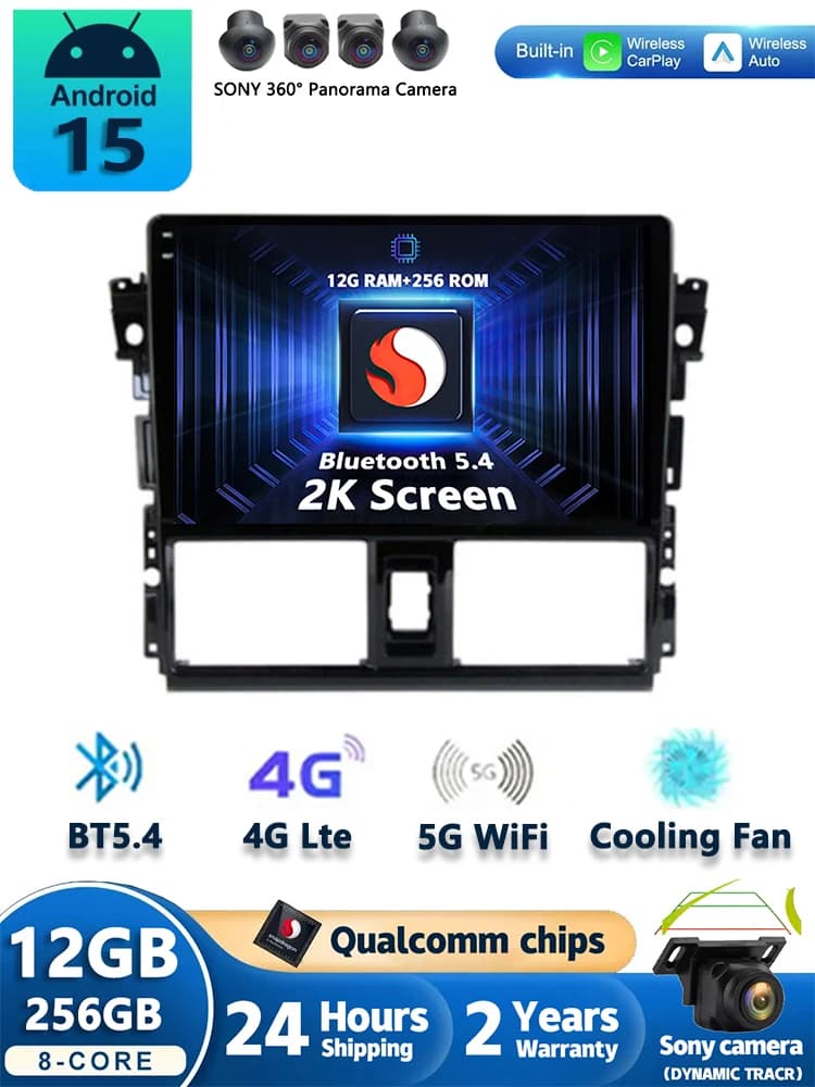 Android 15 Carplay Auto Autoradio Per Toyota Vios Yaris 2013 2014 2015 2016 Navigazione GPS Lettore Multimediale video Stereo 4G BT