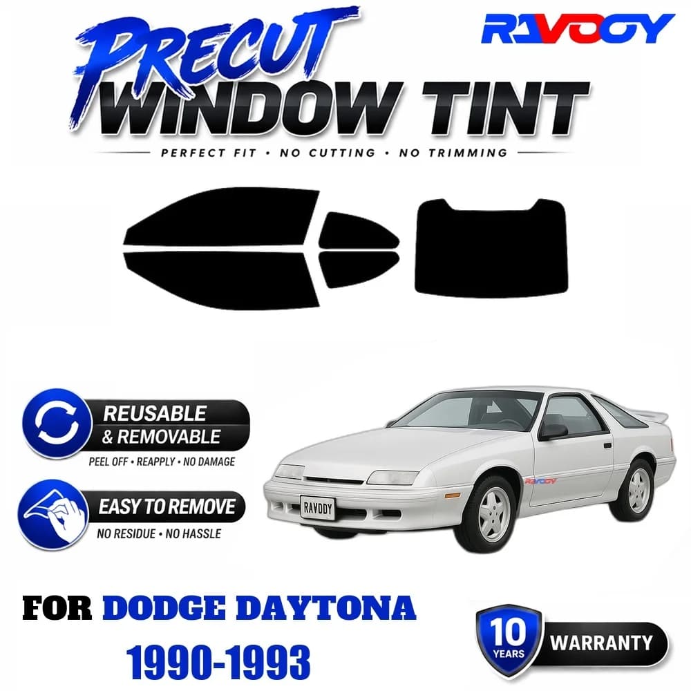 RAVOOY Precut Window Tint, Reusable Removable EPU Film, Custom Fit for Dodge Daytona 1990-1993, UV Heat Protection