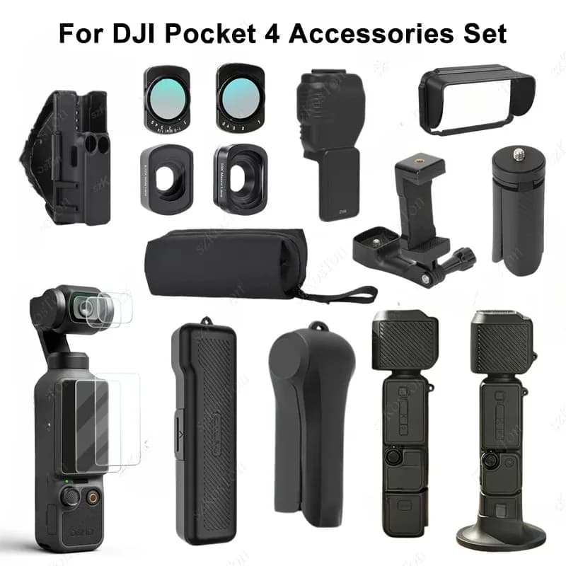 Accessories Kit for DJI Osmo Pocket 4 Gimbal Camera, Protective Case Storage Bag Mini Tripod, Portable Vlogging Set for Outdoor