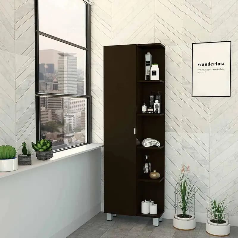 5 shelves high storage cabinet: Wengue black design, stylish and functional organizer for home or office use