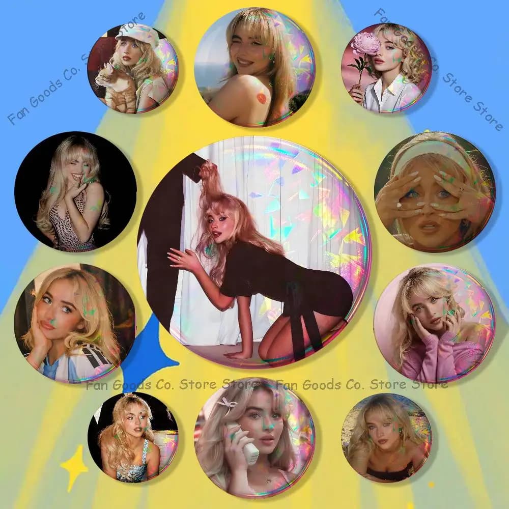 Spille Rotonde Smaltate S-Sabrina Singer Carpenter per Accessori Zaino, 25mm, 32mm, 48mm, 58mm, 75mm, Distintivi Cartoon