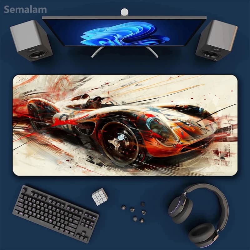 Tappetino per Mouse da Gaming a Tema Auto da Corsa, Base Antiscivolo in Gomma, Bordi Precisi, Lavabile e Resistente, per Giochi e Ufficio