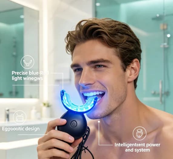Dispositivo per Terapia Dentale con 32 LED Medici | Trattamento Sbiancante 450nm + Trattamento Curativo 625nm | Ricarica Magnetica Wireless | Risultati in 7 Giorni