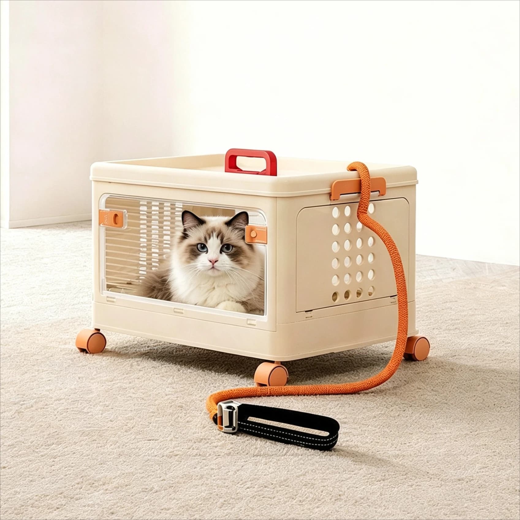 Pet Carriers and Travel Gear Portable Foldable Cat Carrier, with Wheels Telescopic Handle Dog Carrier, Transparent Dog Crate