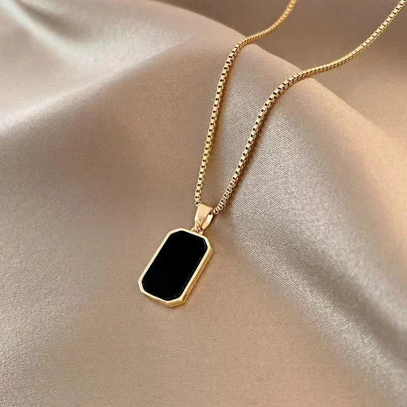 Nuove Eleganti Collane Geometriche Quadrate Color Oro per Donna e Uomo, Collana con Ciondolo Rettangolare in Smalto Nero, Gioielli Punk da Festa, Regalo