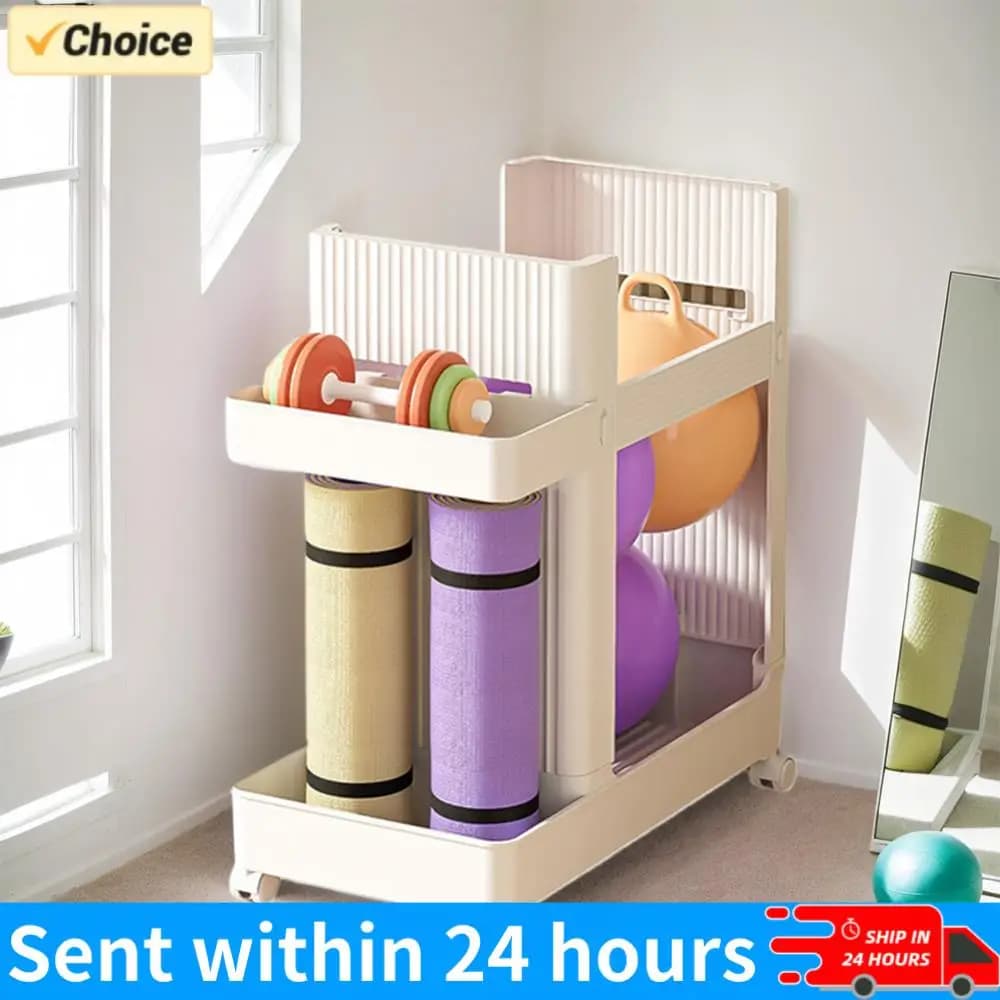 Gym equipment holders with Wheels, Yoga Mat Organizer and Sports Accessories, Home Fitness Storage Basket