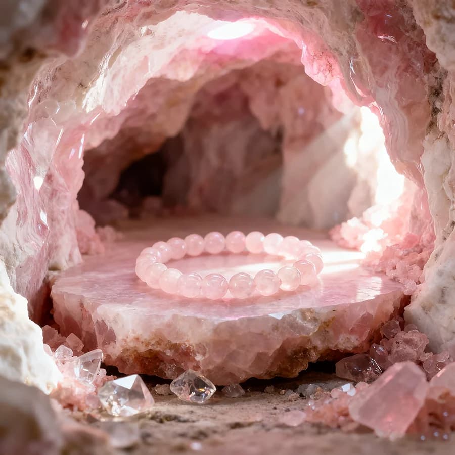 Bracciale in quarzo rosa naturale per donna Bracciale carino in quarzo rosa per ragazze Gioielli in cristallo minimalista per braccialetti per feste e appuntamenti