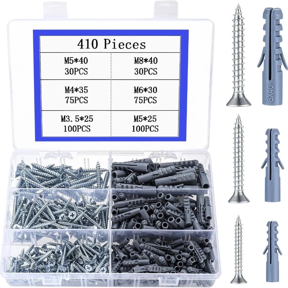 410 pz Vite In Acciaio Inox Viti di Espansione Per Cartongesso Set Vite Di Espansione In Nylon Combinazione di Tubo Da Parete Strumenti Hardware In Legno