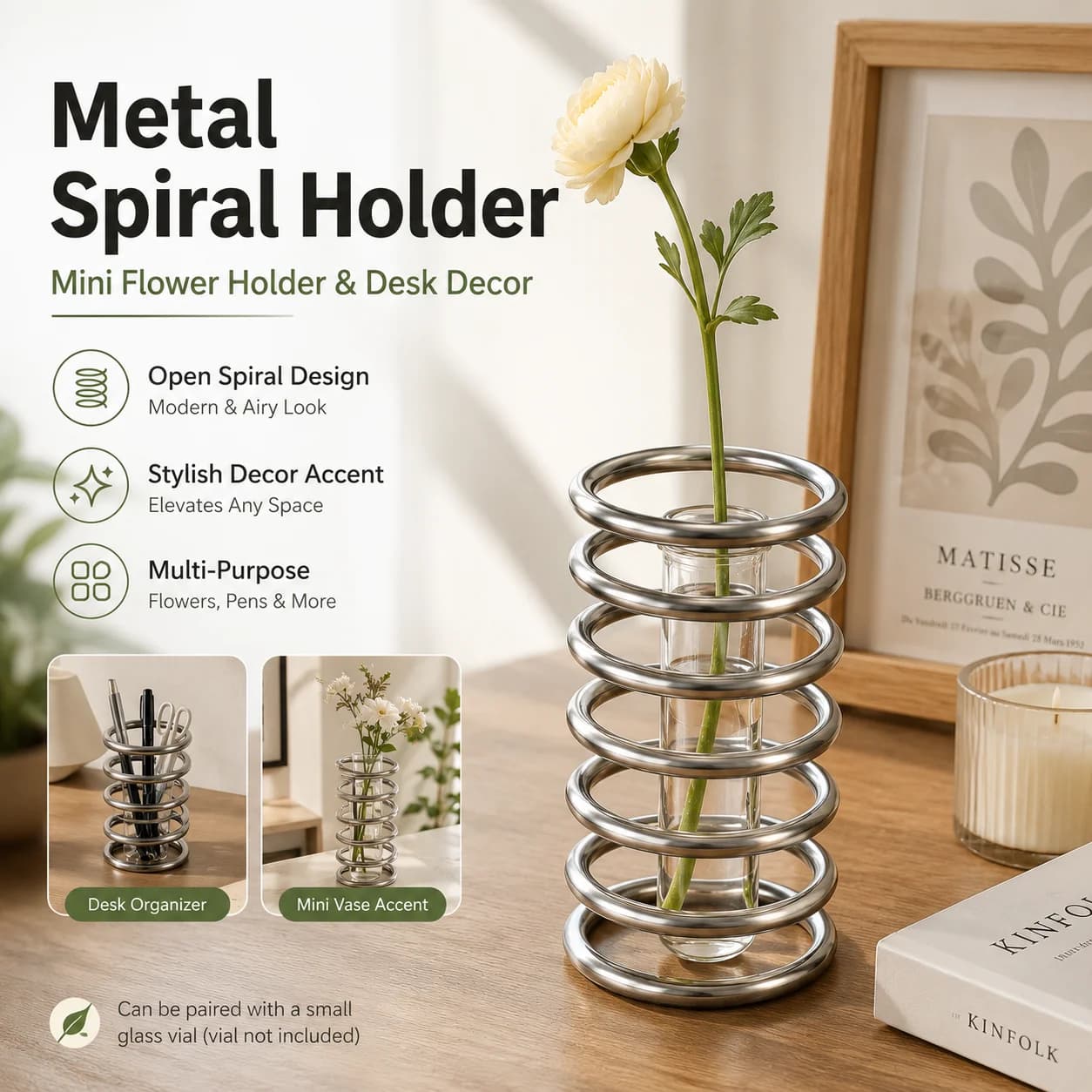 Metal Spiral Holder Mini Flower Holder Desk Organizer Pen Toothbrush Makeup Brush Holder for Home Bathroom Decor