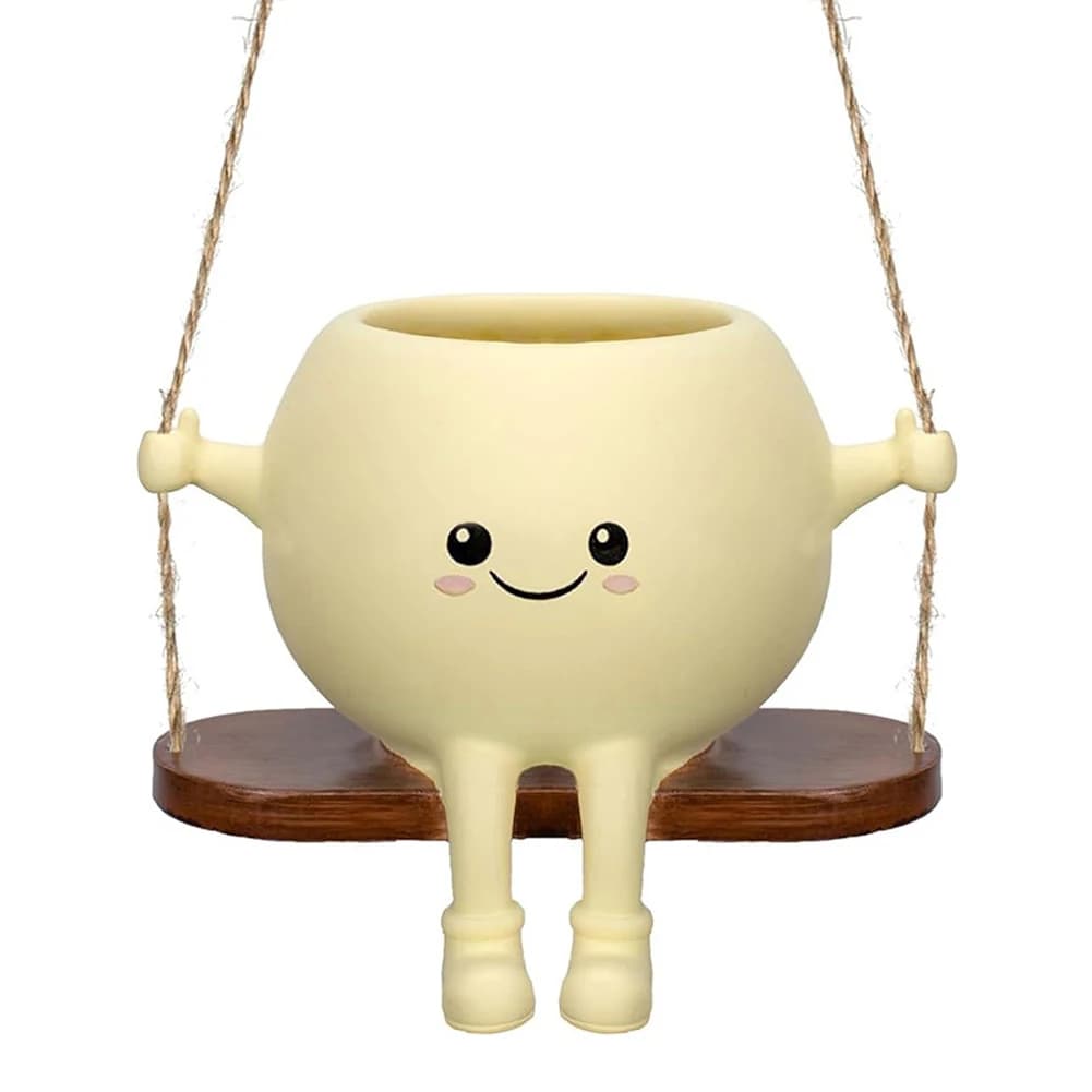 Vase for Creative Plants in Dondolo/Altalena, Head Shaped Resin Planter, Garden and Home Accessories, for Indoor and Exterior Plants