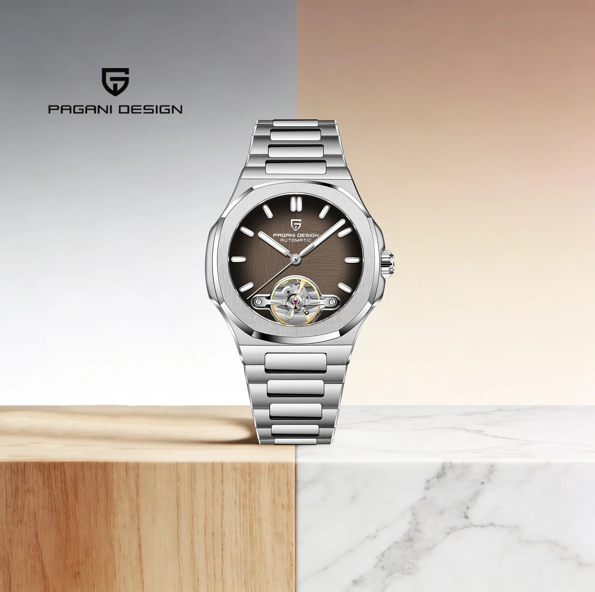 PAGANI DESIGN New Automatic Men's Watch Urban Elite Stainless Steel With Tourbillon, Waterproof 50m, Bright