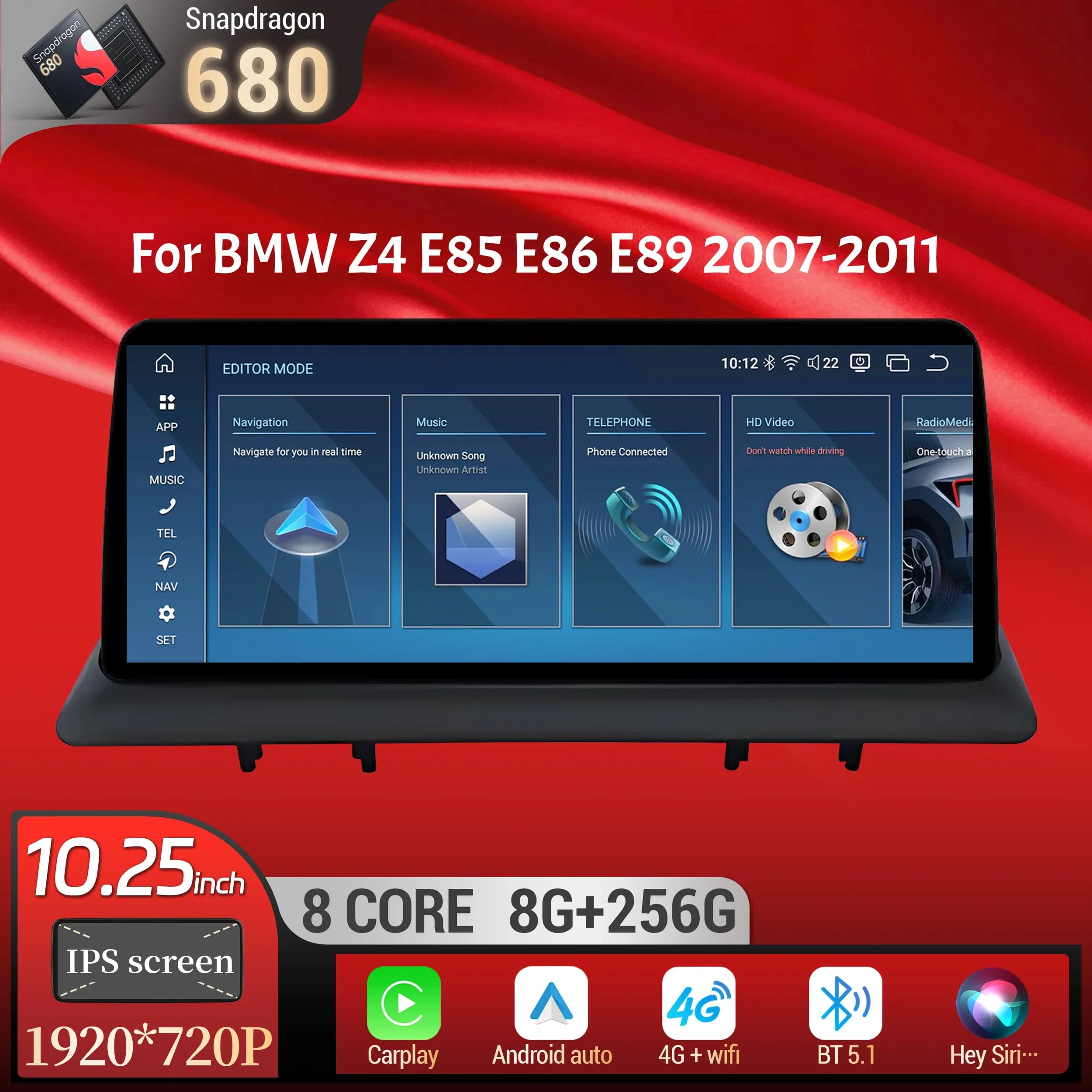 10.25 pollici Android 13 Per BMW Z4 E85 E86 E89 2007-2011 Autoradio 4G Senza Fili Bluetooth Carplay Snapdragon 680 Unità Principale schermo