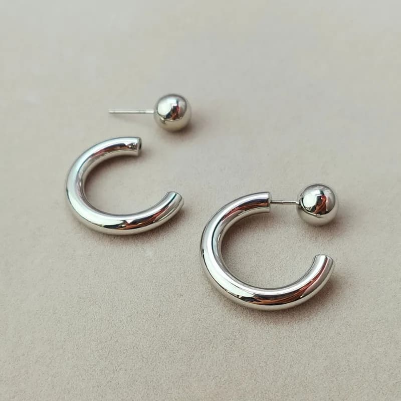 Orecchini in Metallo Semplici e Popolari, Orecchini Coreani di Alta Gamma Qingdao, Orecchini Versatili con Perno in Argento