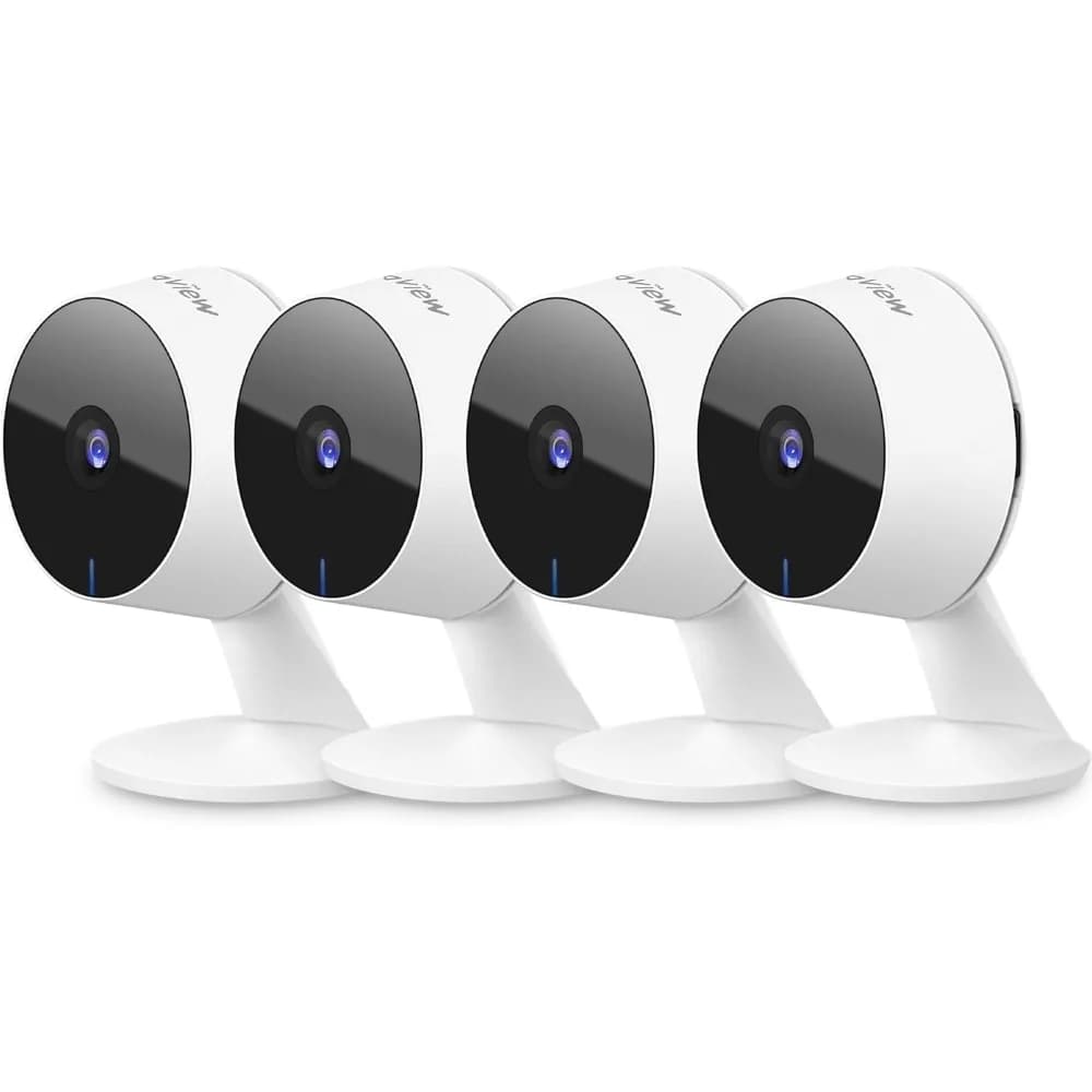 Telecamere di sicurezza 4 pezzi, telecamera di sicurezza domestica interna 1080p, telecamere Wi-Fi cablate per animali domestici, rilevamento del movimento, audio bidirezionale, v notturno